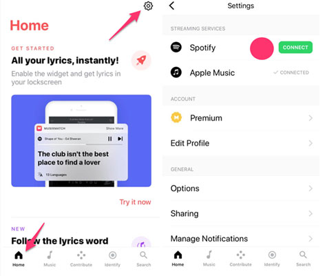 get lyrics on spotify via musixmatch