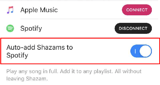 enable auto add on shazam