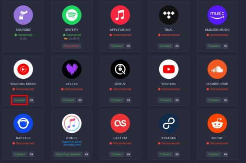 connect YouTube Music Soundiiz
