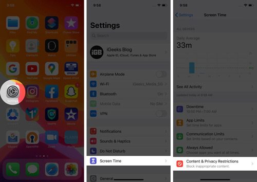 settings screen time content privacy restrictions