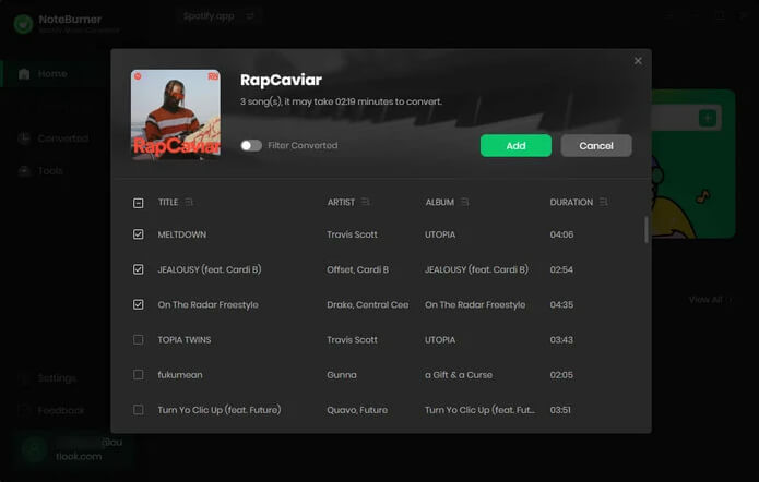 convert music from noteburner spotify music converter