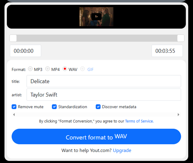 convert youtube to wav online free via yout