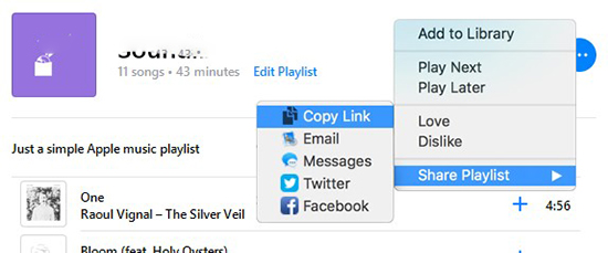 copy link of itunes playlist