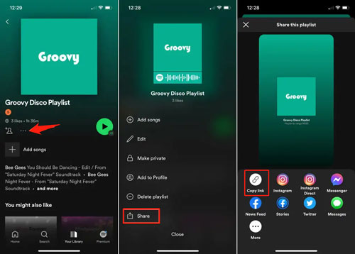 share spotify song on messenger via shared link
