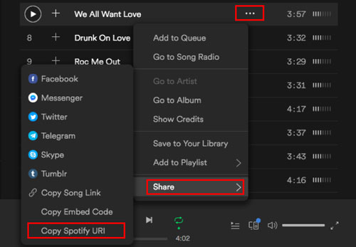 copy spotify url