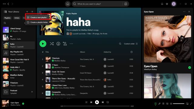 Create a new playlist on Spotify