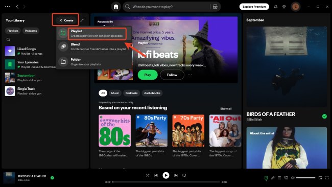 create a playlist spotify