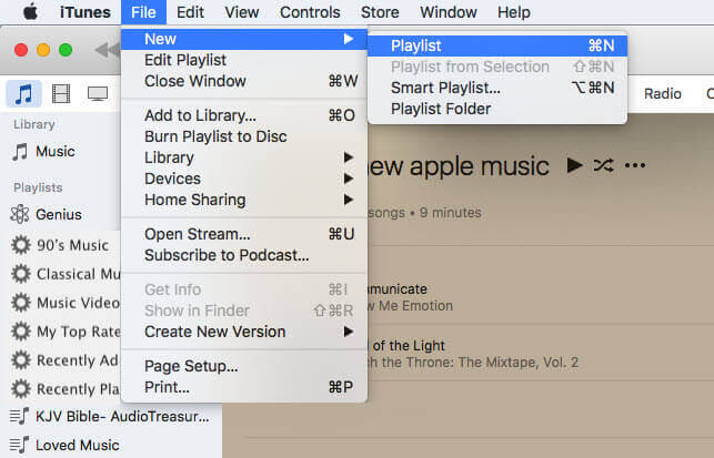 itunes create new playlist