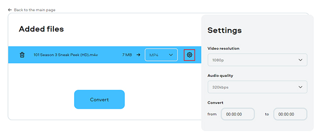 choose m4v as output format in freeconvert