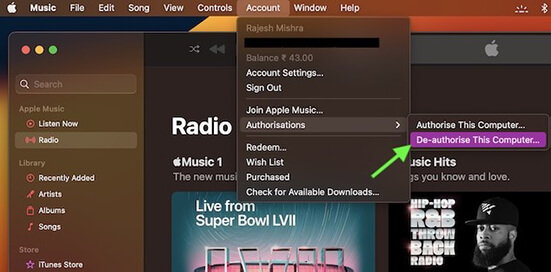 deauthorize apple music on mac