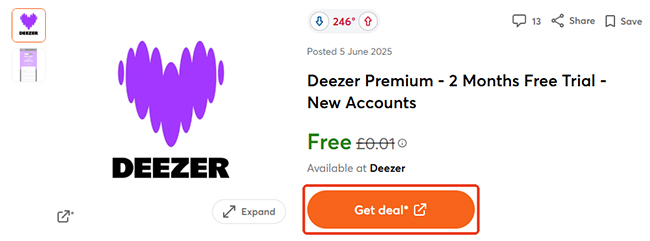deezer premium 2 month free trial hotukdeals