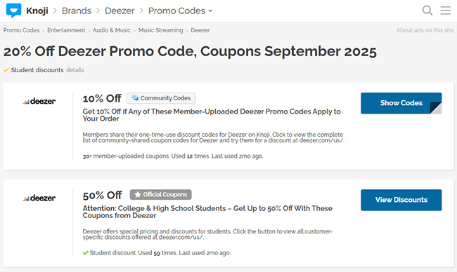 free deezer promo codes on knoji
