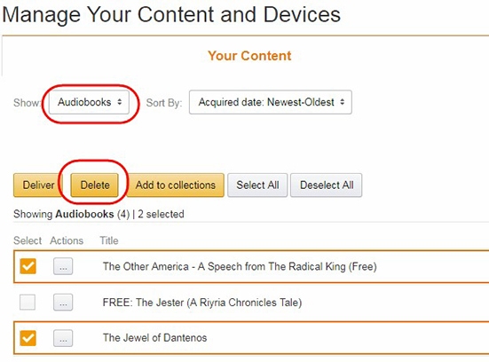 remove audible books from cloud