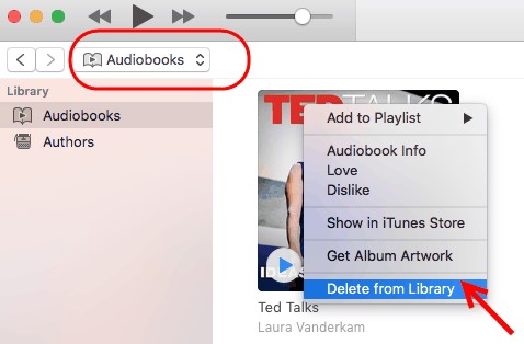 delete audible books from itunes library