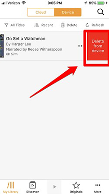 delete books from audible on ios