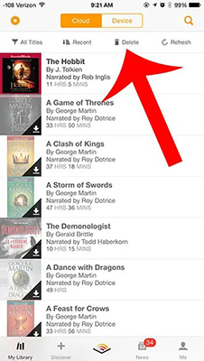delete icon on audible ios