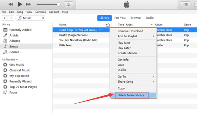 delete music from itunes pc
