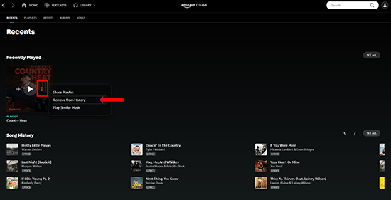delete recently played on amazon music