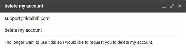 delete tidal account via email