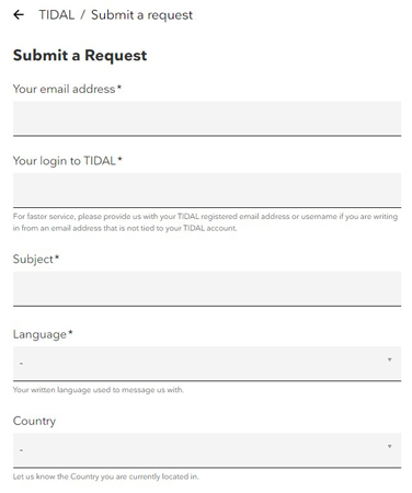 delete tidal account via submit a request