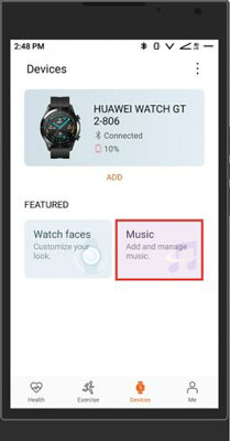 pick up music option on huawei health app