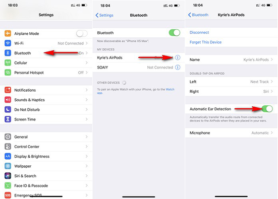 disable airpods automatic ear detection to stop apple music auto play