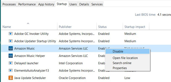 stop amazon music at startup windows 10