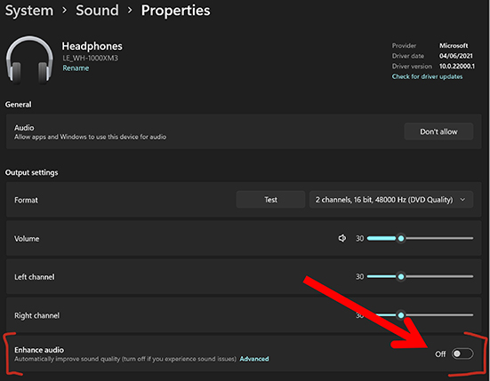 disable enhance audio to solve spotify no sound pc