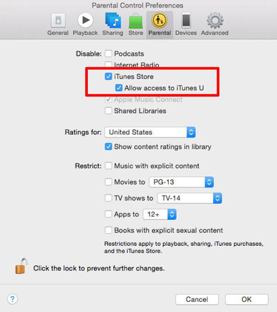 disable itunes parental control