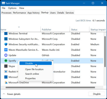 disable spotify open on startup windows via task manager