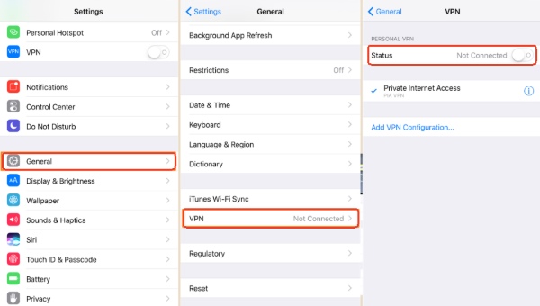 disable vpn on iphone