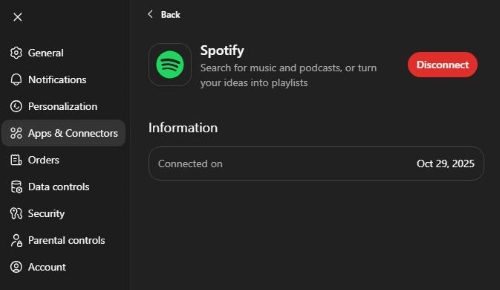 disconnect spotify from chatgpt