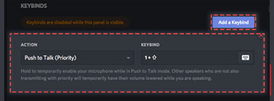 Push to Talk settings on Discord