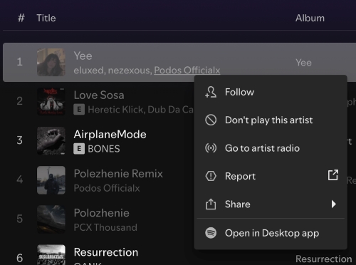 dont play this artist button on spotify