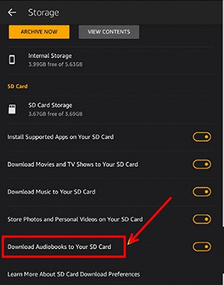 store audible on sd card kindle