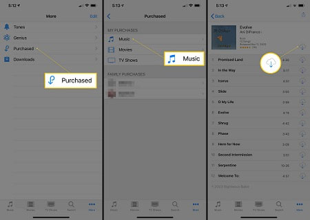 download purchased music from itunes on ios