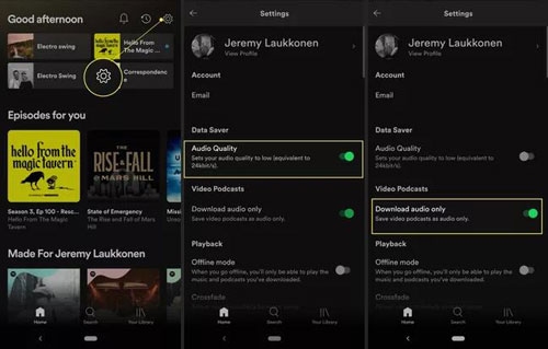 download audio only settings for spotify podcast on mobile
