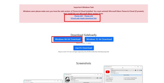 download windows sideloadly &itunes & icloud