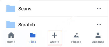 hit on create icon on dropbox mobile app