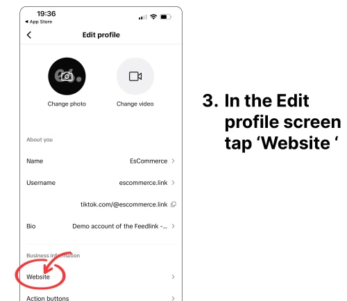 edit website in tiktok profile