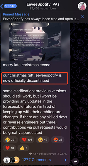 eevee spotify discontinued