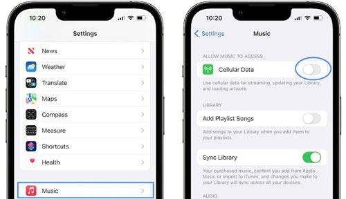 allow to use cellular data for apple music on iphone