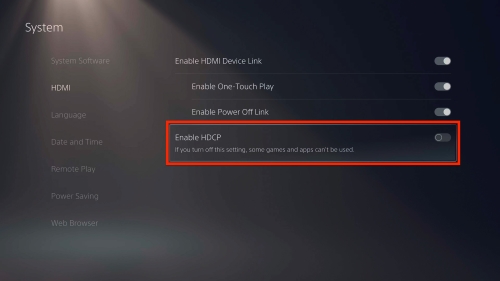 enable hdmi on ps5