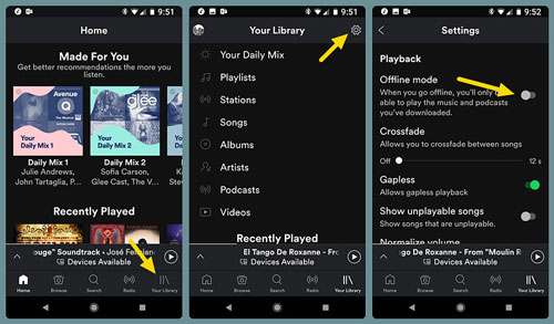 turn off spotify offline mode mobile to fix spotify search broken issue