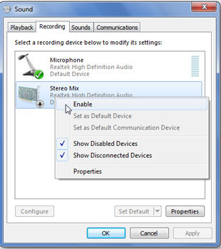 enable stereo mix and set it as default microphone