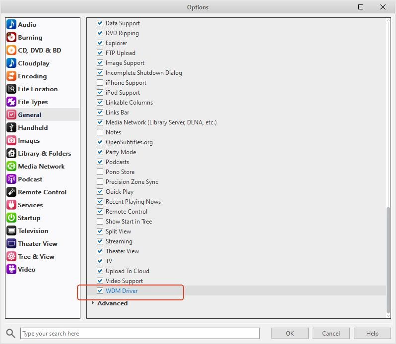 enable wdm in jriver