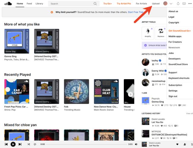 enter upload of soundcloud on pc