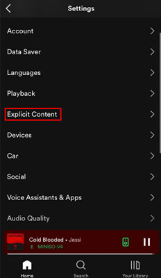 find explicit content option in settings