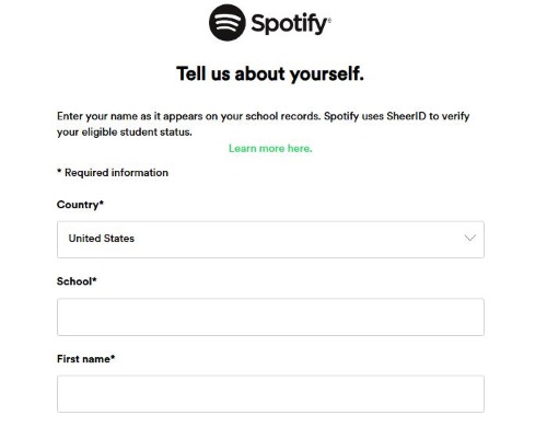 fill sheerid form for spotify premium for students