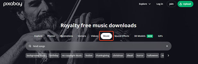 find hindi songs on pixabay